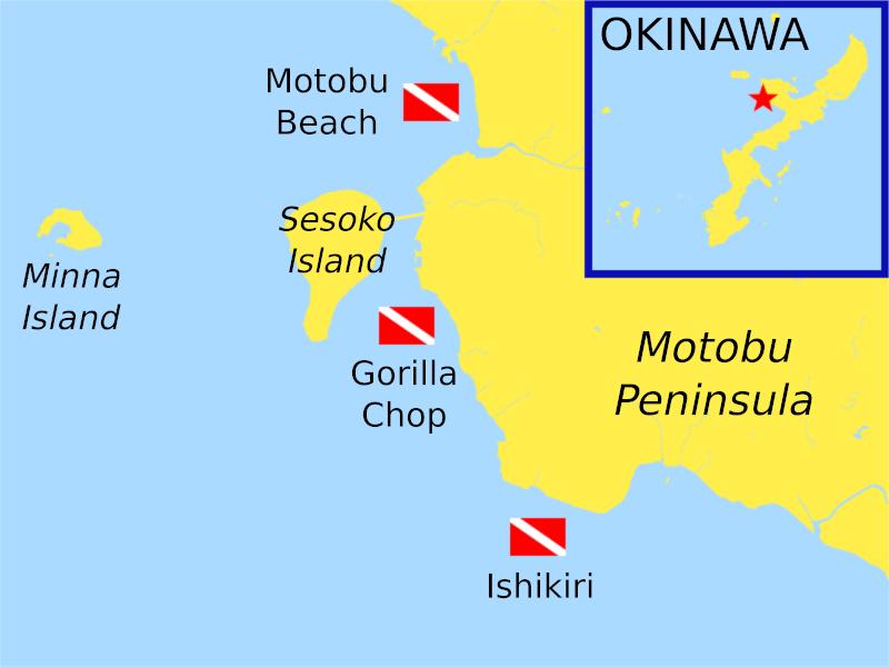 dive sites map motobu gorilla chop okinawa