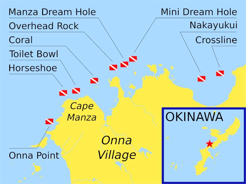 dive sites map cape manza onna okinawa